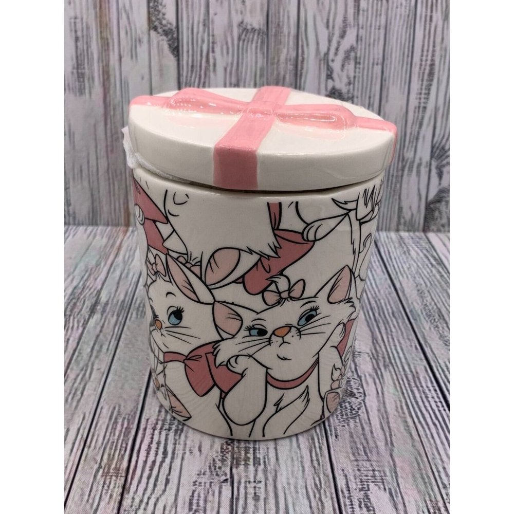 Disney Aristocats Marie Coffee Mug with Pink white Bow Lid Large allover Cat Cup